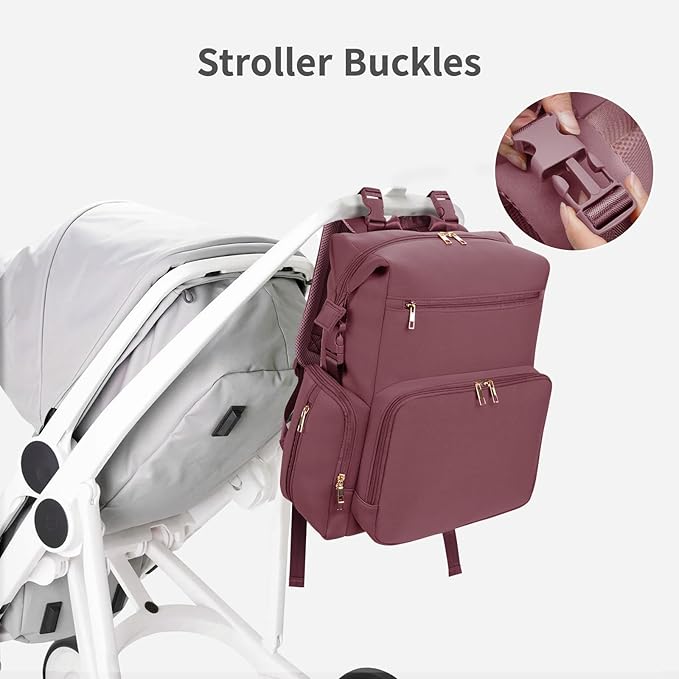 CEI-CEI Neoprene Diaper Bag Backpack with Changing Pad, Large Newborn Baby Maternity Bags Travel Tote with Insulated Pockets (Pink)