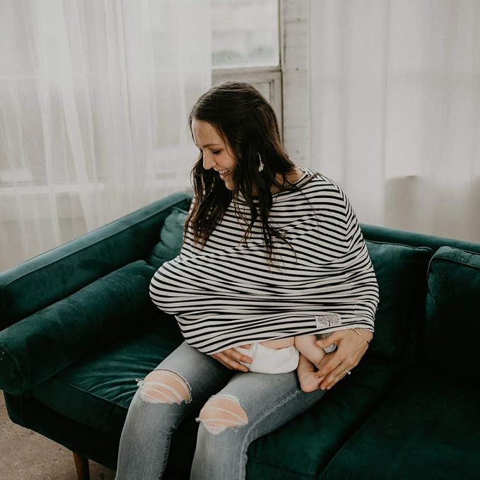 Parker Baby 4 in 1 Car Seat Cover for Girls and Boys - Stretchy Carseat Canopy, Nursing Cover, Grocery Cart Cover, High Chair Cover - “Pine”