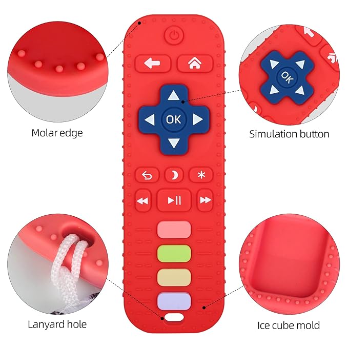 Chuya Remote Teethers Silicone Baby Teething Toys, TV Remote Teether Toy Red