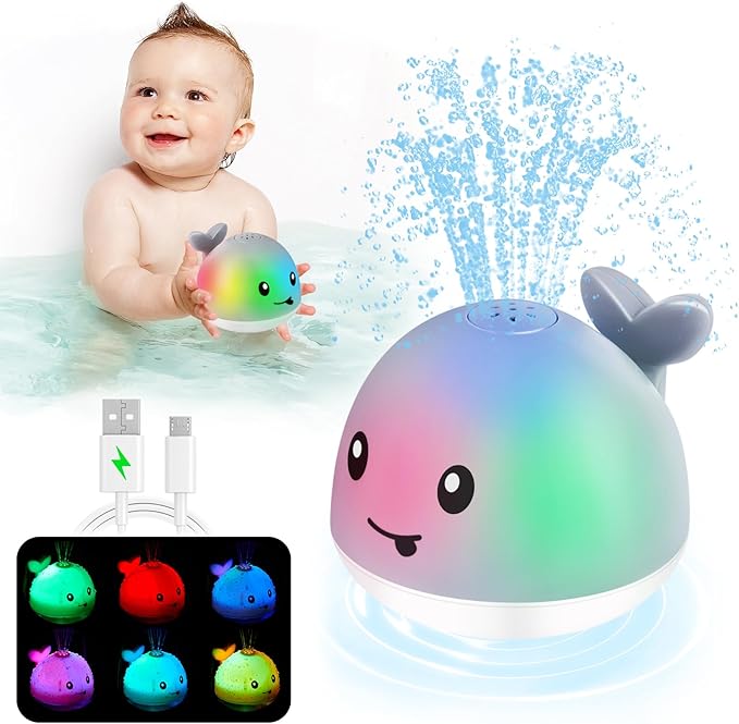 Baby Bath Toys, Toddler Bath Toys for Kids Ages 1-3, Christmas Stocking Stuffers 1 2 3 Year Boy Girl Gifts, Infant Baby Toy 6-12-18 Months, Light Up Whale Bath Toy Sprinkler Bathtub Water Toy