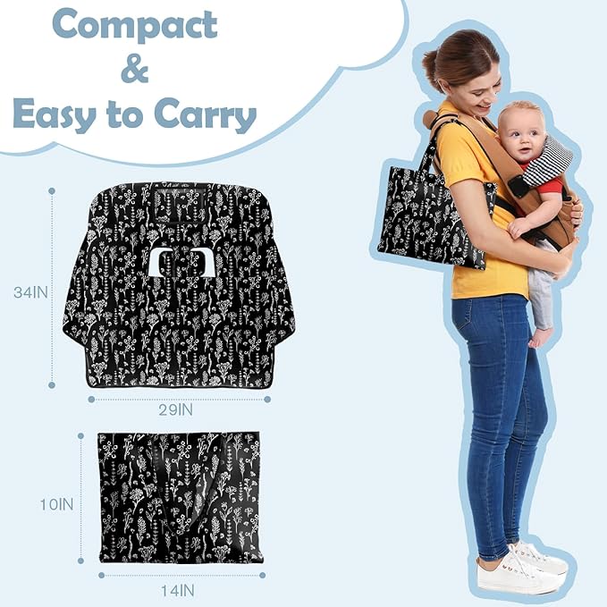 Shopping Cart Cover for Baby Girl Boy 2-in-1 High Chair Water Resistant High Chair Cover Black Flower Gender Neutral Cart Cover for Babies Padded Grocery Cart Cover for Baby