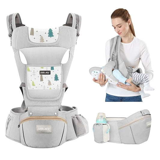 Baby Carrier Newborn to Toddler - Debark Baby Carrier with Hip Seat, 6-in-1 Adjustable Detachable Ergonomic Infant Carrier for Babies from 0-36 Months, Ideal for Baby Travel Essentials (Grey)