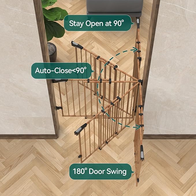 Babelio Baby Gate for Stairs, Kitchen & Doorways, 26-41" W 28" H No Bottom Bar| Easy Installation| One-Handed Operation| Auto-Close| Hardware Mount Safety Dog/Pet Gate Indoor (Brown Wood Pattern)