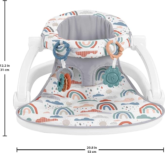 Fisher-Price Portable Baby Chair Sit-Me-Up Floor Seat with Developmental Toys & Machine Washable Seat Pad, Rainbow Showers