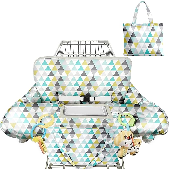 Shopping Cart Cover for Baby 2-in-1 High Chair Cover with Safety Harness Multifunctional Geometry Pattern Cart Covers for Babies Soft Padded Grocery Cart Cover for Baby Boy Girl