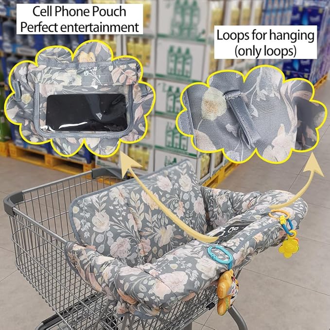 ICOPUCA Shopping Cart Cover for Baby, 2 in 1 cart Cover for Babies N high Chair Cover, Padded Grocery cart seat Cover for Baby Girl boy, with Extra Detachable Cushion, Universal fit; Patent Design