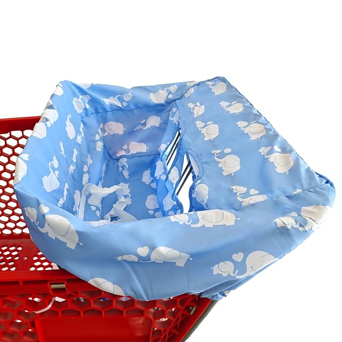 Portable Shopping Cart Cover | High Chair and Grocery Cart Covers for Babies, Kids, Infants & Toddlers ✮ Includes Free Carry Bag ✮ (Simple Blue Elephant)