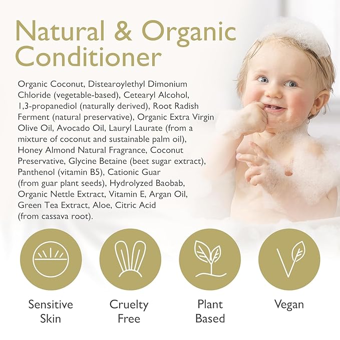 SoCal Suds & Company - Organic Baby & Kids Conditioner - Gentle Natural Vitamin Rich Ingredient Organic Oils for Babies and Kids Sensitive Scalp - 12oz (12 Fl Oz (Pack of 2), Honey Almond)