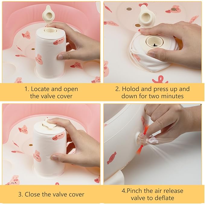 Inflatable Baby Chair with Built in Air Pump, Sit me Up Floor Seat for Baby 3 Months & Up, Blow Up Baby Seats for for Infants for Sitting Up - Bunny