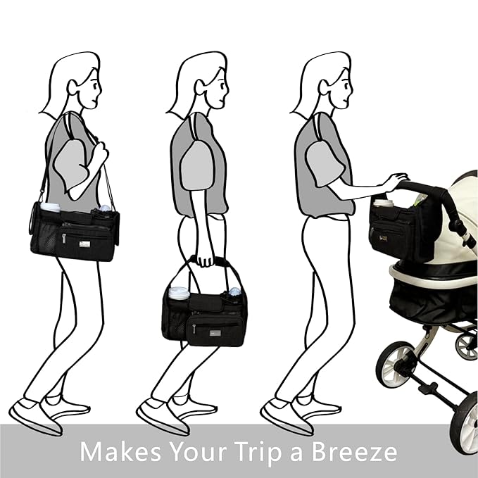 TOPDesign Universal Baby Stroller Organizer, Stroller Caddy with Detachable Mesh Bag & Heightened Insulated Cup Holders & Non-Slip Secure Hooks Accessories, Fits Most Strollers (Cats & Rockets)