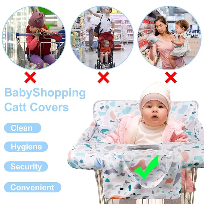 Shopping Cart Cover for Baby 2-in-1 High Chair Cover with Safety Harness Multifunctional White Spots Pattern Cart Covers for Babies Soft Padded Grocery Cart Cover for Baby Boy Girl