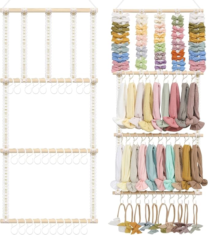 POVETIRE Headband Holder Hair Bows Organizer for Girls, Baby Headbands Hair Accessories Organizer Storage Wall Hanging Decor for Toddler Girls Room