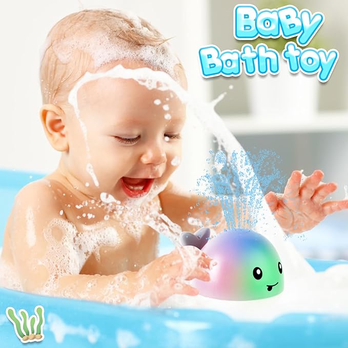 Baby Bath Toys, Toddler Bath Toys for Kids Ages 1-3, Christmas Stocking Stuffers 1 2 3 Year Boy Girl Gifts, Infant Baby Toy 6-12-18 Months, Light Up Whale Bath Toy Sprinkler Bathtub Water Toy