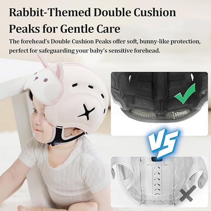 Baby Head Protector Baby Helmet for Crawling and Walking - No Bumps and Soft Safety Peak - Ultralight and Adjustable Baby Head Protector Suitable for Babies 6-24 Months-Rabbit