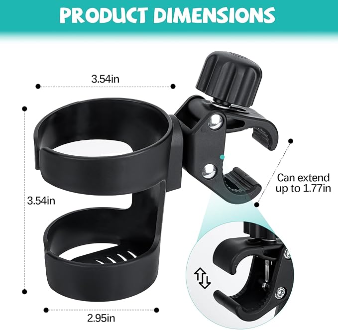 Stroller Cup Holder Compatible with Thule,360° Rotatable Stroller Accessories with Large Caliber,Black