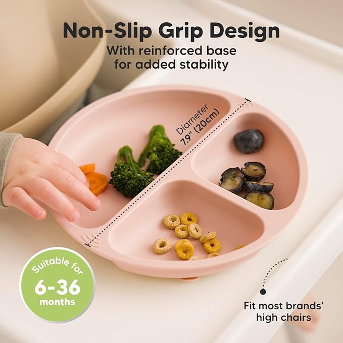 KeaBabies Suction Plates with Lids for Baby - 3-Pack 100% Silicone Toddler Plates with Suction, Divided, BPA-Free Baby Led Weaning Essentials for Kids, Dishwasher, Microwave Safe, Durable (Mellow)