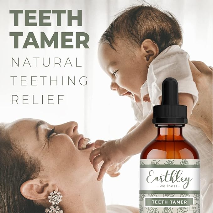 Earthley Wellness Teeth Tamer, Teething Relief for Babies & Kids, Soothes Drooling, Gum Discomfort & Irritability, Organic Herbal Formula, Sugar-Free, Packaging May Vary (1.69 oz, 500 doses)