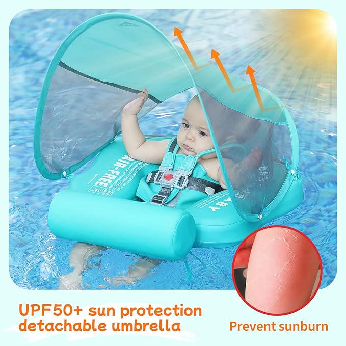 Mambobaby Float with Canopy and Tail New Upgraded Non-Inflatable Baby Pool Float Mambo Float Swim Trainer Solid Infant Swim Float Adjustable Pearl Foam Baby Swim Ring