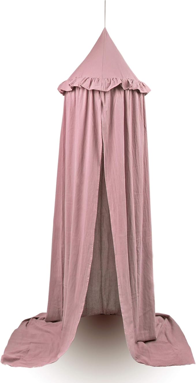 MAMERIA Kids Bed Canopy with Frills Cotton Hanging Tent Curtain Net for Reading Nook Hideaway Bedding Play Room Decor (Dusty Rose)