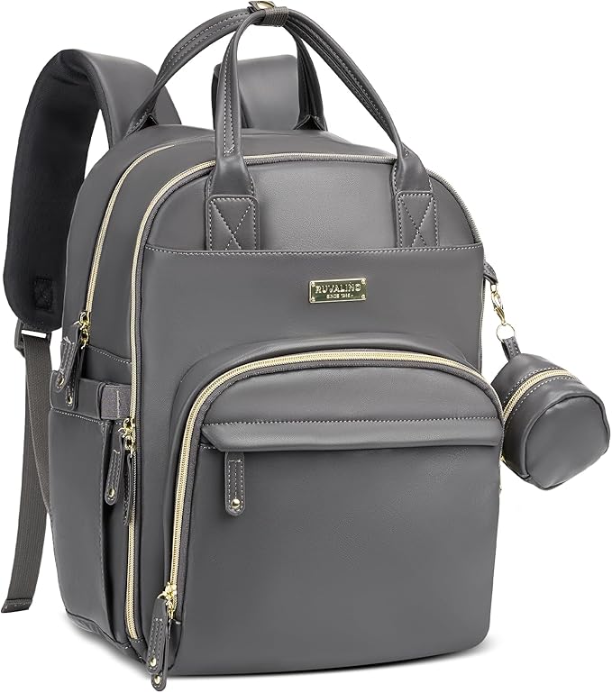 RUVALINO Diaper Bag Backpack, Multifunction Travel Baby Diaper Bag with Changing Pad, Insulated Bottle Holders & Pacifier Case, Large Capacity,Waterproof, Iron Gray