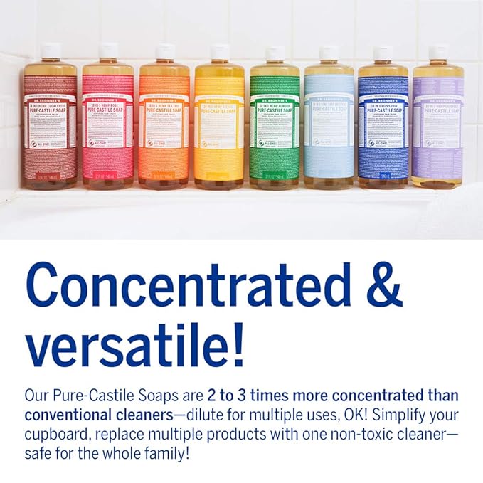 Dr. Bronner's Pure-Castile Magic Soap Liquid- Made with Regenerative Organic Certified Oils- For Body, Face, Hair, Dishes, Laundry, Vegan Bath Soaps for Men & Women, Non-GMO - Rose, 32oz + Refill