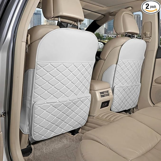 Seat Back Protector + Large Capacity Pocket Storage Organizer,Preventing the Impact of Children Stepping on the Seat Backrest (Cream White)