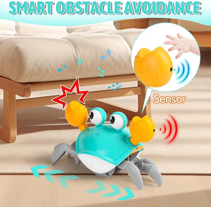 Crawling Crab Baby Toy, Tummy Time Toy for Infant 3 6 9 12 18 24 Month, Walking Dancing Interactive Sensory Crab with Light Music, Birthday Gift for Toddler Boy Girl 1 2 3, Christmas Stocking Stuffers
