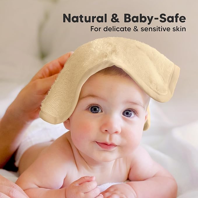 6-Pack Soft Baby Washcloths, Viscose from Bamboo - Kids, Newborn Bath Towels, Infant Shower, Toddler Reusable Face Towel, Gentle on Skin, Face Wash Cloths for Babies, 10x10 (Khaki)