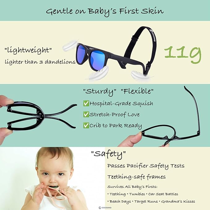 COCOSAND Flexible Polarized Baby Sunglasses with Strap UV Protection for Toddler Infant Girl Boy Age 0-24 Months