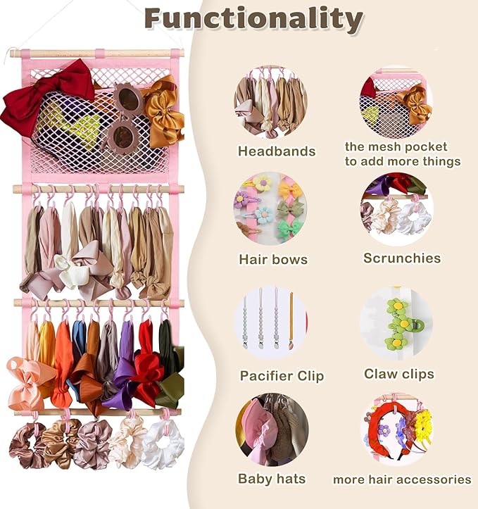 kangaroo Headband Holder Hair Bows Organizer for Baby Girls Large Capacity Bow Holder Hair Accessories Wall Hanging Organizer for Toddler Baby Girl Nursery Room Decor