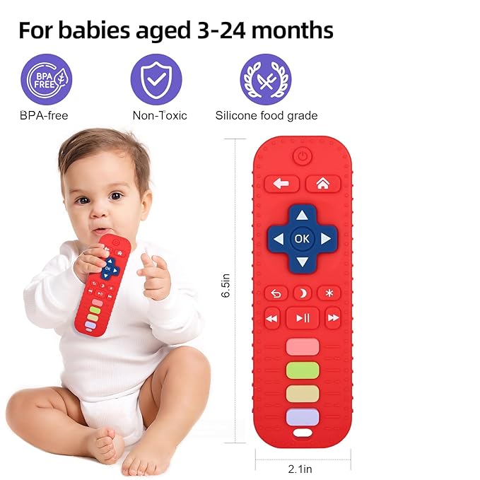 Chuya Remote Teethers Silicone Baby Teething Toys, TV Remote Teether Toy Red
