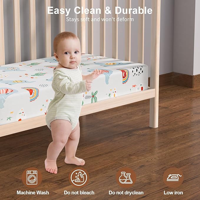 Baby Crib Sheets 2 Pack for Boys and Girls Fit for Standard Crib Toddler Mattress Breathable Soft Microfiber Baby Sheet 28x52x8 in (Dumbo & Green)