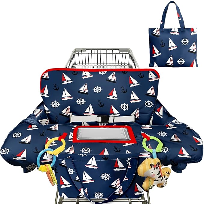 Shopping Cart Cover for Baby Girl Boy 2-in-1 High Chair Water Resistant High Chair Cover Blue Sailboat Gender Neutral Cart Cover for Babies Padded Grocery Cart Cover for Baby