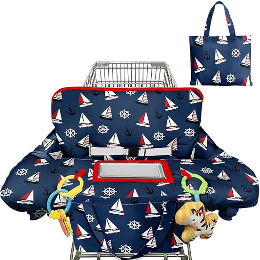 Shopping Cart Cover for Baby Girl Boy 2-in-1 High Chair Water Resistant High Chair Cover Blue Sailboat Gender Neutral Cart Cover for Babies Padded Grocery Cart Cover for Baby