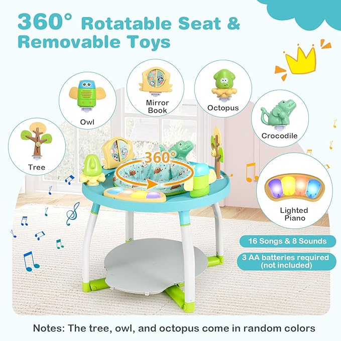 BABY JOY 5 in 1 Baby Activity Center, Baby Jumpers and Bouncers with Removable Toys, Lights & Music, 3 Adjustable Heights, Interactive Play Center for Toddlers Boys Girls 6-36 Months (Blue)