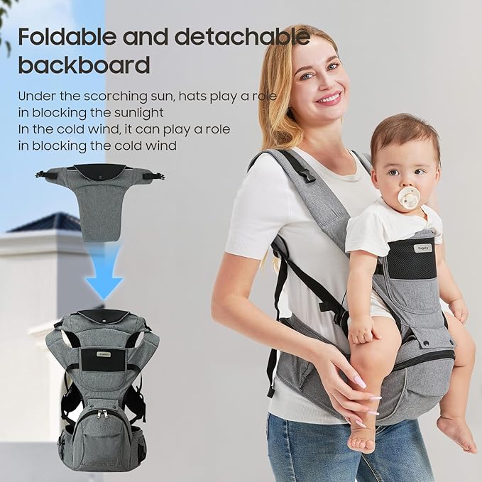 Sageky- 2-in-1 Baby Carrier Hip Seat - Front Back Hip Carry - Ergonomic M Seat Posture - Breathable Mesh - Newborn to Toddler 5-45 lbs
