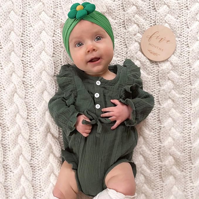 CÉLLOT Baby Flower Headbands Baby Girls Nylon Headbands Baby Essentials Stretchy Hairbands Handmade Hair Accessories for Newborn Infant Toddlers Kids (Salmon+Yellow+Green)