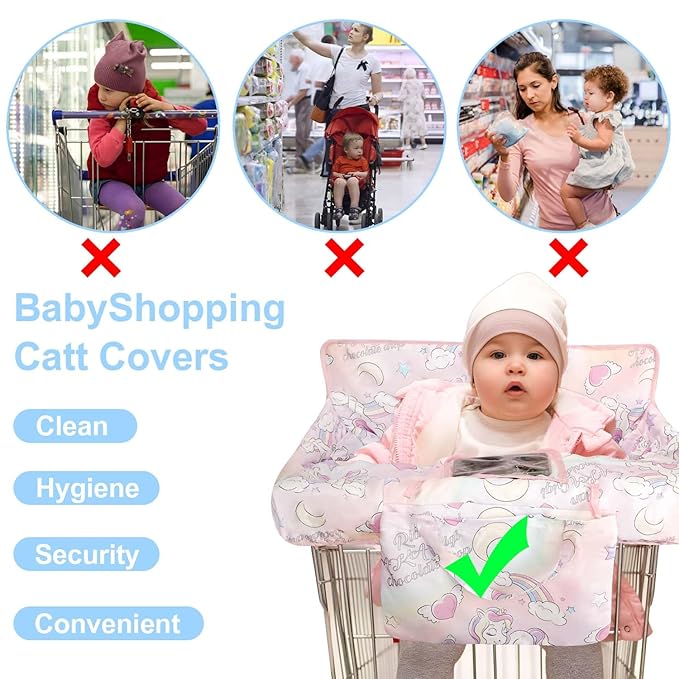 Pink Shopping Cart Cover for Baby 2-in-1 High Chair Cover with Safety Harness Multifunctional Unicorn Pattern Cart Covers for Babies Soft Padded Grocery Cart Cover for Baby Boy Girl