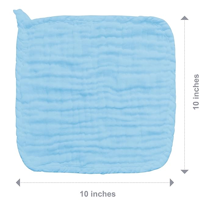 SWEET DOLPHIN 12 Pack Baby Muslin Washcloths - Soft Face Cloths for Newborn, Absorbent Bath Wash Cloths, Wipes, Burp Rag - Toddlers Essentials Stuff, Baby Registry as Shower -10"x10", Aquamarine