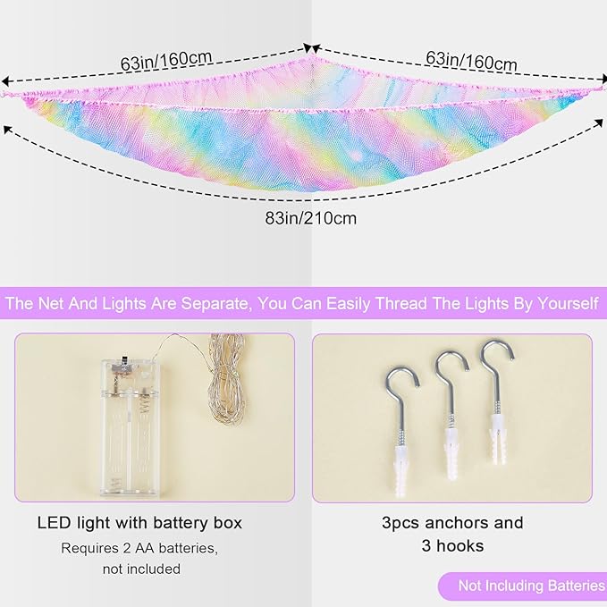 Unicorn Castle Stuffed Animals Net or Hammock Kids Toy Storage Organizer with LED Light Hanging Corner Stuffed Animals Holder Kids Girls Room Decor,Rainbow-A,XL-Large-Pack of 1