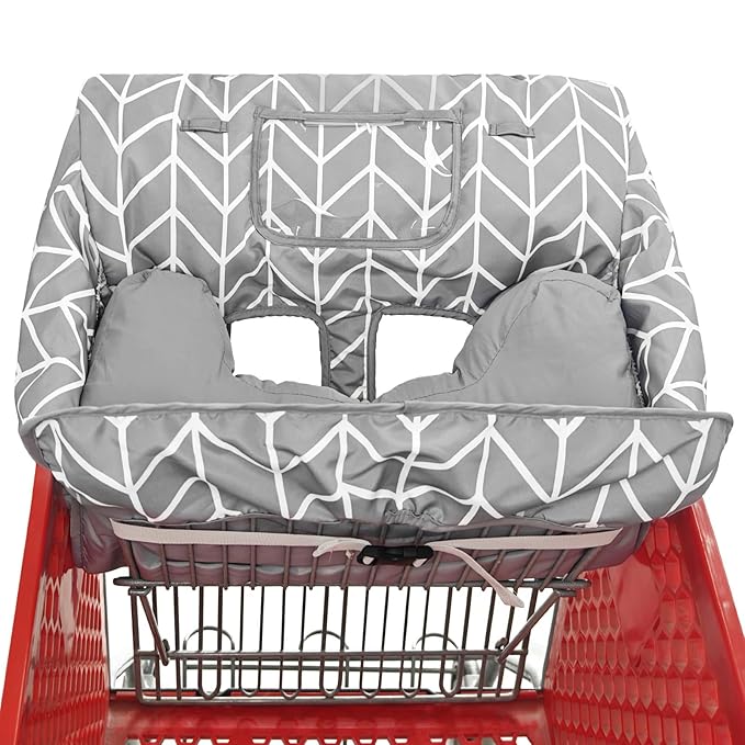 Soft Pillow Attached 2-in-1 Shopping Cart and High Chair Cover for Baby, Cotton Padded Cart Cover, Fold'n Roll Style, Portable with Carry Bag (Gray Arrow)