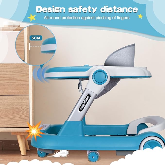 Baby Walker with Wheels 4 in 1 Foldable Activity Center with Mute Wheels Adjustable Heights Anti-Fall Activity Center for Boys Girls Safe Infant Toddler Walker with Footrest for 6-24 Months