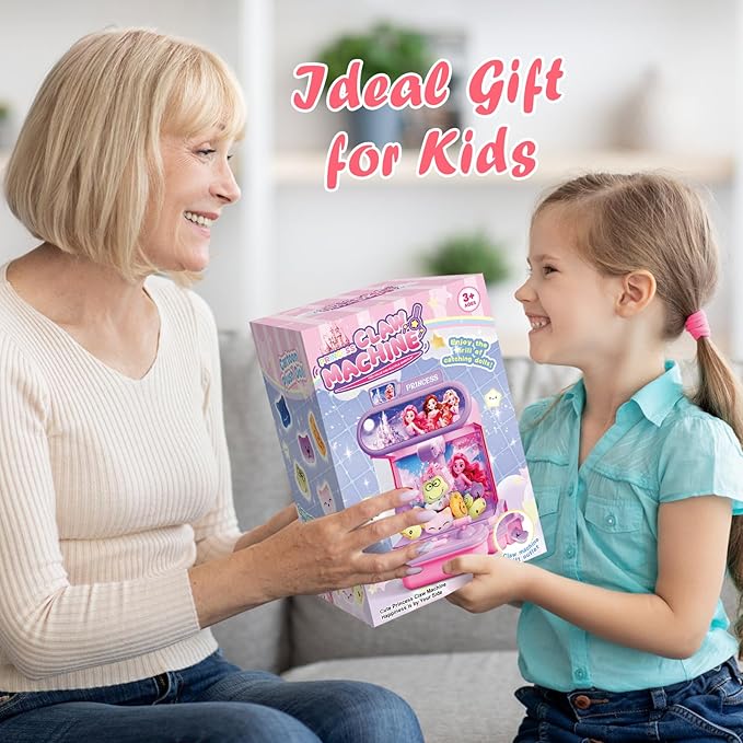 Claw Machine for Kids,Mini Vending Machines Girls Princess Toys,Candy Grabber Prize Dispenser Girl Toys, Electronic Arcade Game with 20 Mini Plush Toy for Party Easter Birthday Gifts (Princess-B)