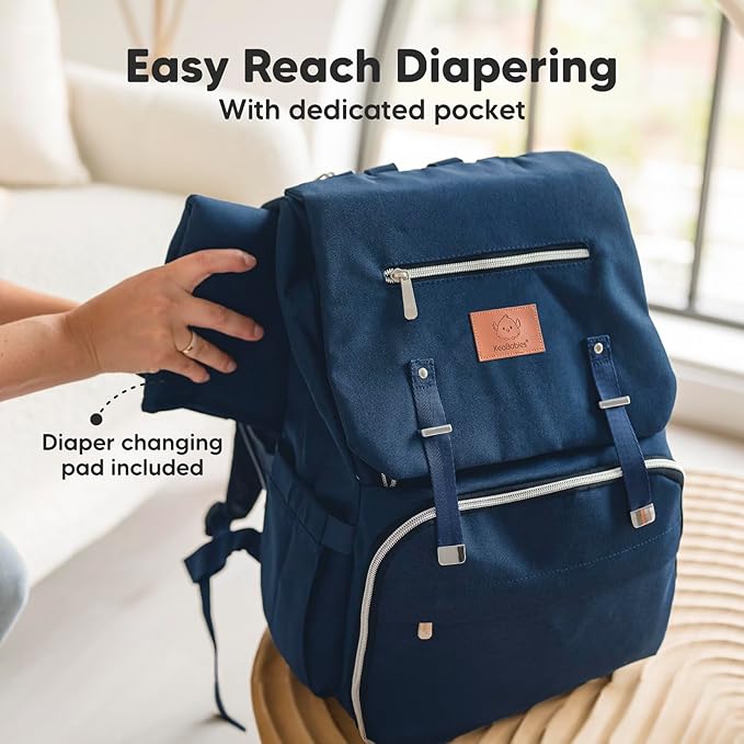 KeaBabies Baby Diaper Bag Backpack, Travel - Large Baby Bag for Mom and Dad, Waterproof, Multi-Function Girl Boy Diaper Backpack with Changing Pad, Durable Travel Essentials (Navy Blue)