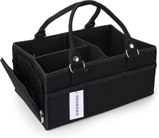 Baby Diaper Caddy Organizer for Girl Boy Large Nursery Storage Bin Basket Portable Holder Tote Bag for Changing Table and Car Baby Shower Gifts Newborn Essentials Must Haves Items black