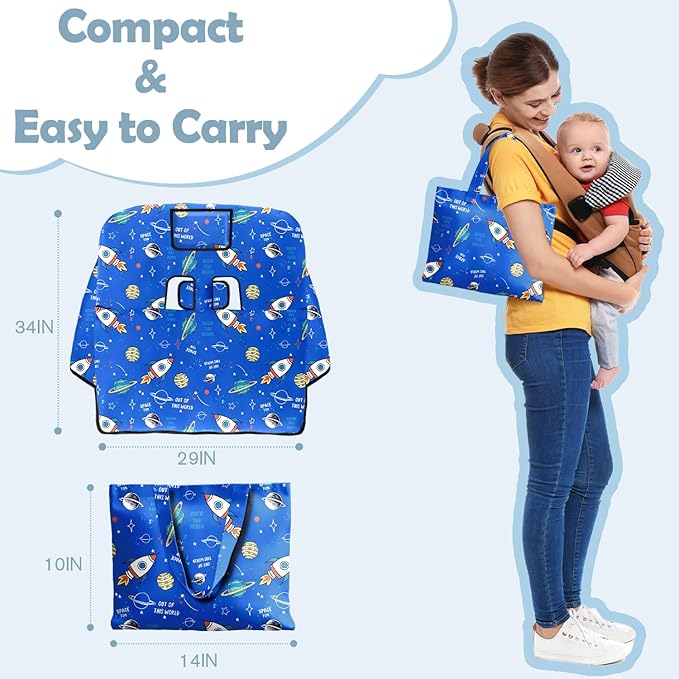Shopping Cart Cover for Baby Girl Boy 2-in-1 High Chair Water Resistant High Chair Cover Blue Space Rocket Gender Neutral Cart Cover for Babies Padded Grocery Cart Cover for Baby