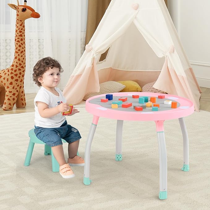 BABY JOY 5 in 1 Baby Activity Center, Baby Jumpers and Bouncers with Removable Toys, Lights & Music, 3 Adjustable Heights, Interactive Play Center for Toddlers Boys Girls 6-36 Months (Pink)