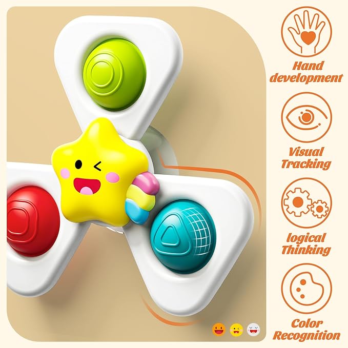 SpringFlower Baby Toys 0-6-12-18 Months,Suction Cup Spinner Toys,Baby Bath Toys for Boy&Girl, Sensory Toys &Travel Table Toy for Toddlers, Birthday Gifts for 1 2 3 Year Old Toddler