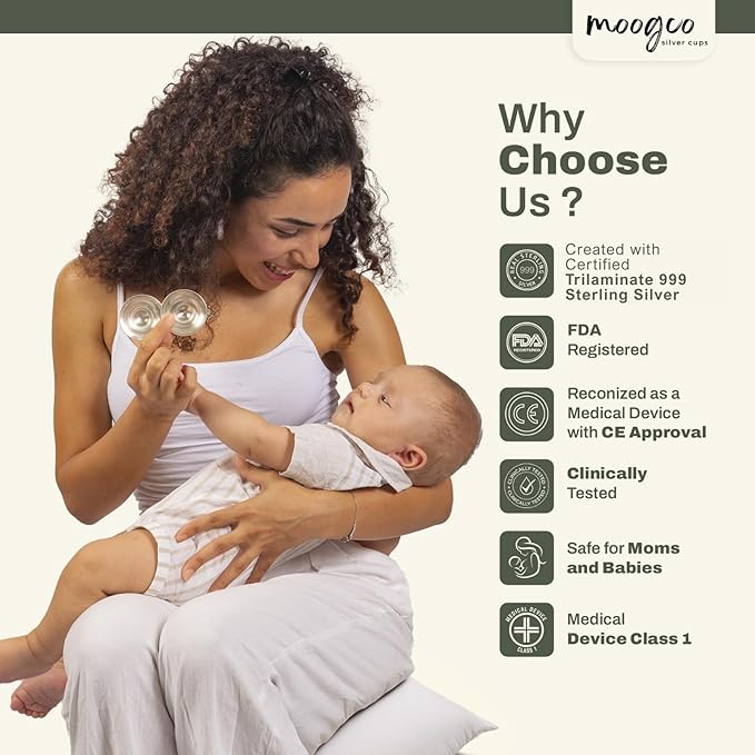 The Original Silver Nursing Cups - 925k Nipple Cups - Nipple Shield for Nursing Newborn - Silver Nipple Covers Breastfeeding - 925k (Tri-Laminate, Regular)