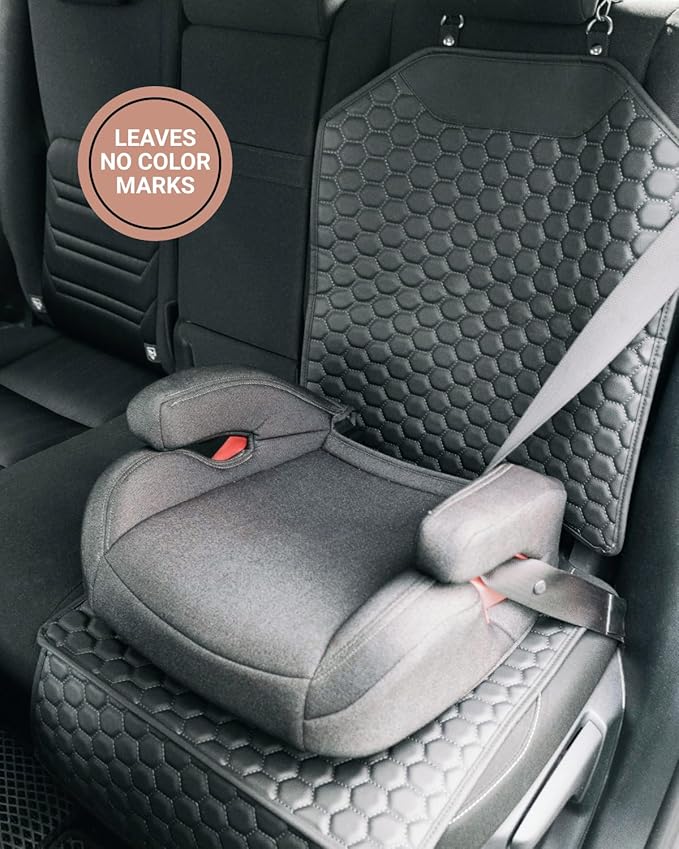 Owleys Premium Leather Car Seat Protector for Child Car Seat Cover from Dirt Scratches - Infant Car Seat Protector for Back Seat/Front Booster Seat Protector Under Baby Car Seat Waterproof 1pc Black